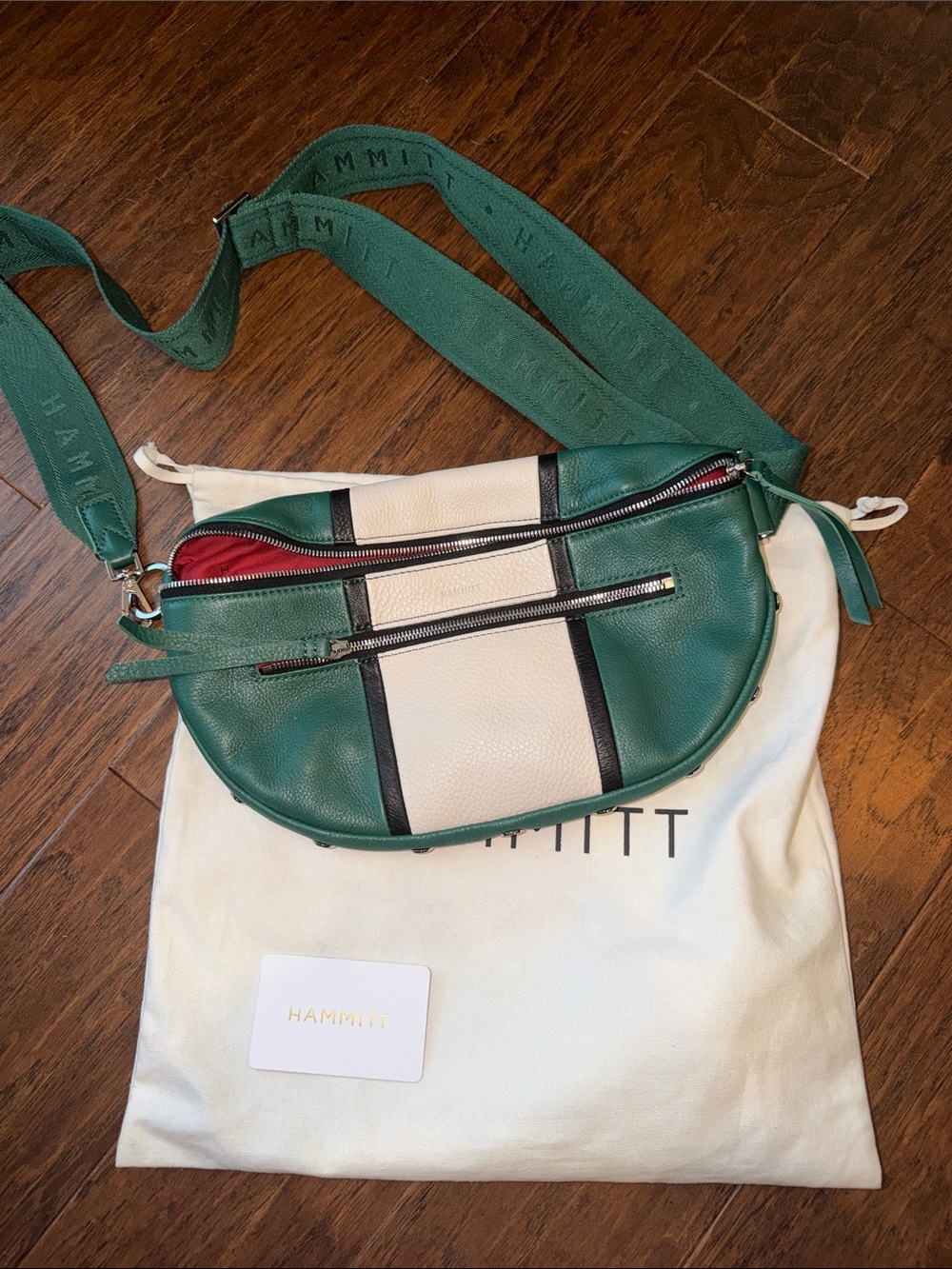 Hammitt Green, White and Black Leather Crossbody